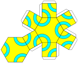 3D-Objekt aus 6-Ecken und 4-Ecken parkettiert mit blauen Bändern