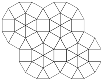 4 eng zusammenstehende sich überlappende Zwoelfecke aus Quadraten und Dreiecken zum Parkettieren