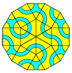 Zwoelfeck mit Dreiecken mit blauem Band als Dreier-Kreuzung