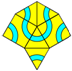 Diamant parkettiert aus Quadraten und Dreiecken mit blauen Bändern
