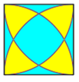 Quadrat mit Viertelkreisen, Bogen 90°